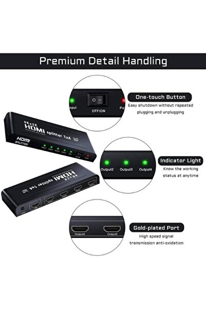Cite 1x4 HDMI Splitter 4K HDMI Splitter 1 in 4 Out Supports HDCP UHD 4K Hdmi 1.4 3D 1080P