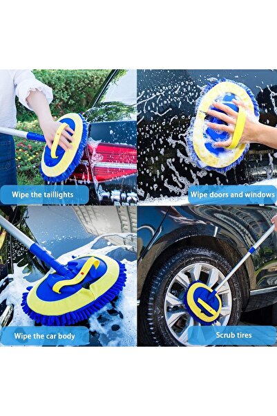 ELECDON 2-in-1 Microfiber Car Wash Mop Mitt with 45in Aluminum Handle, 2 Mop Heads, Towel & Vent Dus