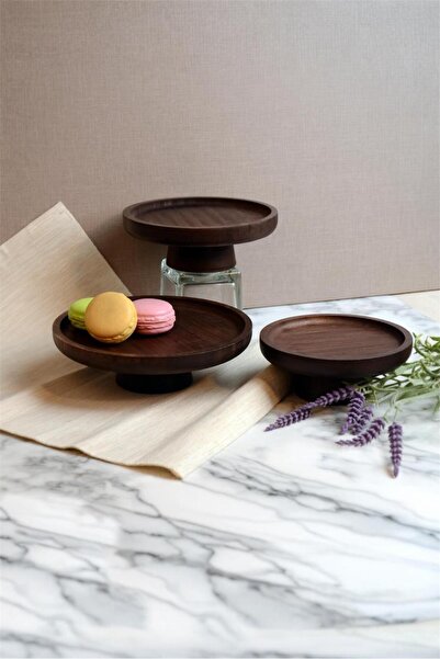 Bayev Bamboo 17 cm Acacia Round Pedestal Serving Tray 700815 - Wooden Serving Presentation Plate