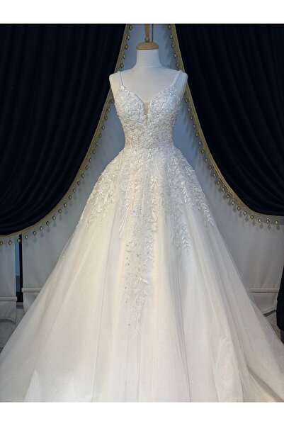 Miss Monalisa Moda Dantel Detaylı Askılı Gelinlik