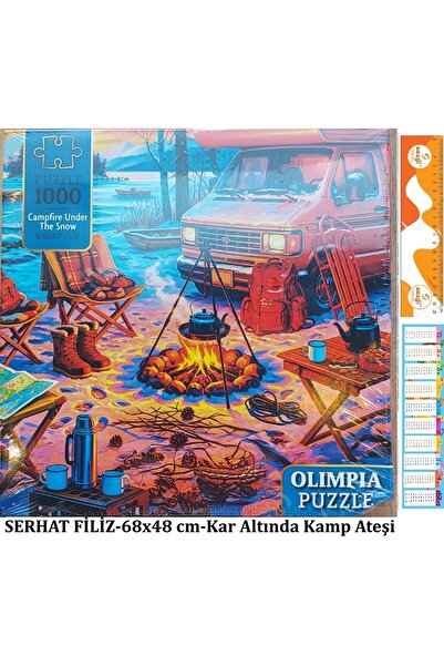 Olimpia Kutulu Puzzle 1000'lik 68x48 cm Ebatlarında Campfire Under The Snow+Sezgistore