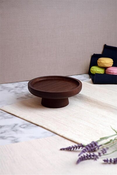 Bayev Bamboo 15 cm Acacia Round Pedestal Serving Tray 700814 - Wooden Serving Presentation Plate