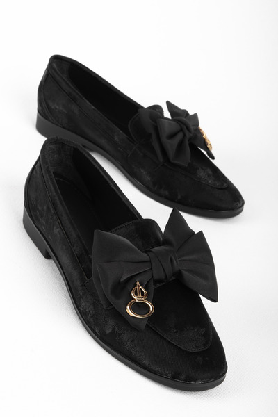 MY DERİ Dalsy Women's Velvet Fabric Ribboned Luxury Ballerinas 4232