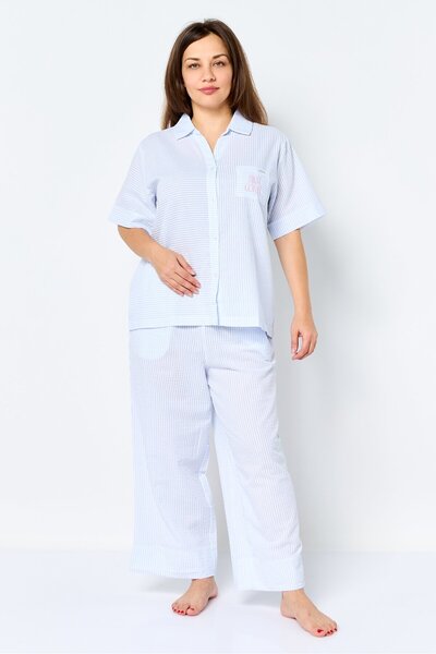 Rae dunn طقم بيجامة نسائي مكون من قطعتين، قميص وسروال مخطط، متعدد الألوان
