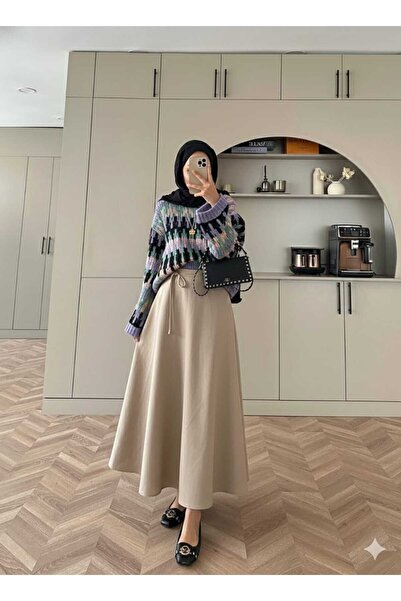 Moda İkra Premium Quality Scuba Fabric Design Loose Long Skirt