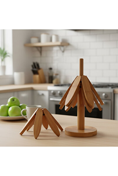 Rembox Decorative Bamboo Folding Trivet Set of 3 – Heat Resistant Wooden Trivet, Wood Look