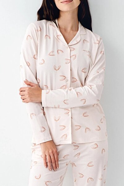 Pierre Cardin Women's Pink Long Sleeve Shirt Collar Pajama Set
