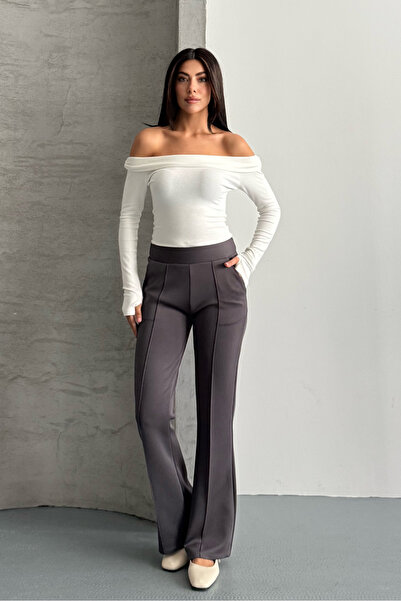 macharel jeans Women's High Waist Ribbed Stitching Palazzo Pants