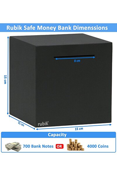 RUBIK 15cm Piggy Bank for Adults, Stainless Steel, Must Break to Access Savings (Black)