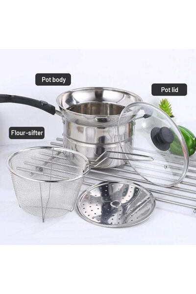 Genaric Stainless Steel Steamer Pot Set Cooking Pot Steamer Insert and Vented Glass Lid Stack 4 PCS Set