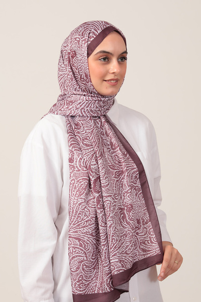 ipekistanbul Cotton Silk Shawl - Lalezar Pattern - Plum