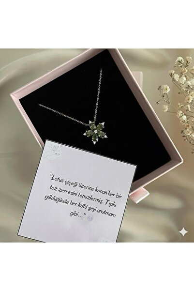 Lovera Jewellery 925 Ayar Gümüş Rose Haki Taşlı Lotus Çiçeği Kadın Kolye – Şı...