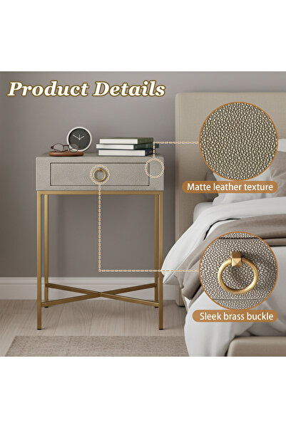 Sinyin Side Table, 46×46×61cm Nightstand with Drawer & Gold Metal Frame,Stylish Storage