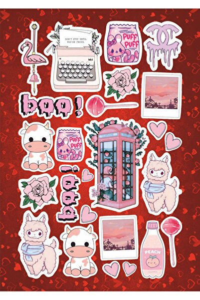 hediyenebak مجموعة ملصقات بو الوردية اللطيفة |   ملصق لابتوب، دفتر ملاحظات، تابلت، هاتف، دفتر، بوليت