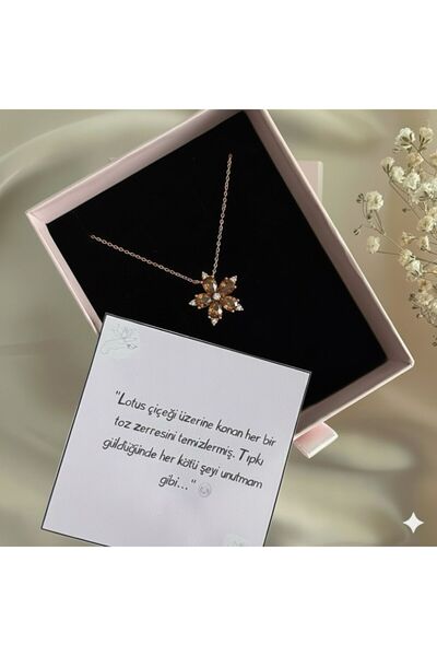Lovera Jewellery 925 Ayar Gümüş Sertifikalı Rose Renk Kahverengi Taşlı Lotus ...