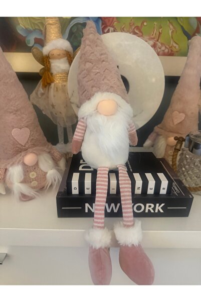 So Iconic الجني الجالس لعيد الميلاد مع قبعة وردية من الفرو الصناعي / هدية رأس السنة مقاس 38 سم