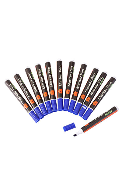 Lawazim Marker Pen Set 12pcs Blue - Washable Chisel Tip Permanent Markers