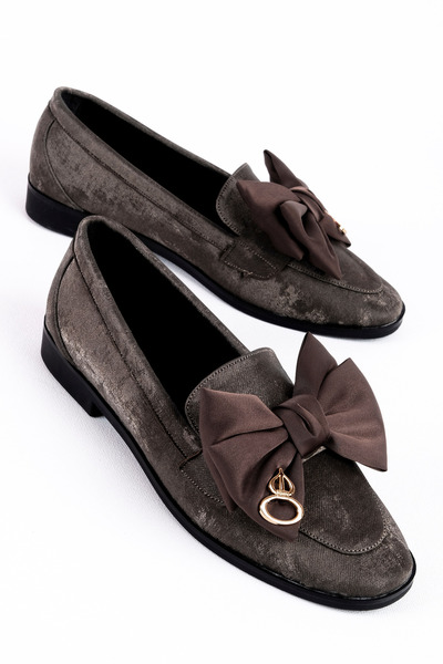 MY DERİ Dalsy Women's Velvet Fabric Ribboned Luxury Ballerinas 4232