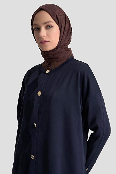 Armine TREND Baklava Patterned Knit Cardigan, Navy Blue, 25Ytd4124