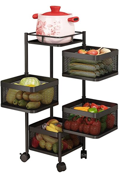 Genaric عربة تخزين مطبخ بأربع طبقات مع عجلات - رف للفواكه والخضروات للمطبخ (أسود)