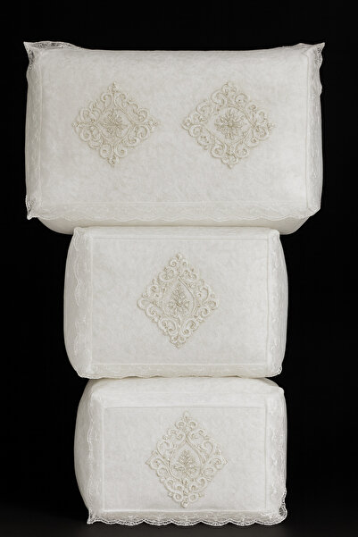 Bonny Home Nergis Kadife 3-Piece (60X40/40X40/30X35) Lace Pillowcase Set Dowry Engagement Wedding Bridal Gift Set