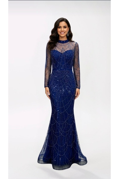 GÜZELLER Long Sleeve Sequin Beaded Request Promise Engagement Wedding Dress Evening Gown