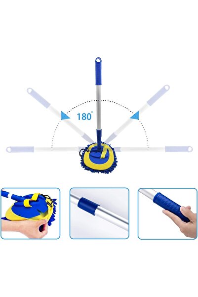 ELECDON 2-in-1 Microfiber Car Wash Mop Mitt with 45in Aluminum Handle, 2 Mop Heads, Towel & Vent Dus