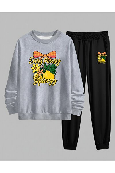 LORVEX Swea tricou pentru fete - Set de trening cu gât rotund EASY PEASY impr...