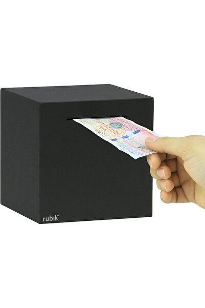 RUBIK 15cm Piggy Bank for Adults, Stainless Steel, Must Break to Access Savings (Black)