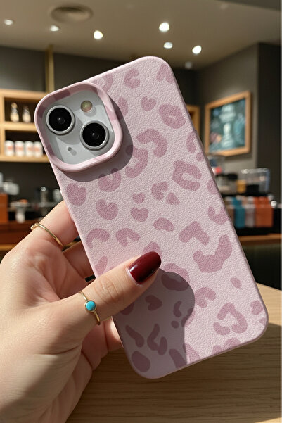 Fibaks iPhone 13 - 14 - 15 Case Pink Leopard Pattern Flexible Thin Soft Silicone