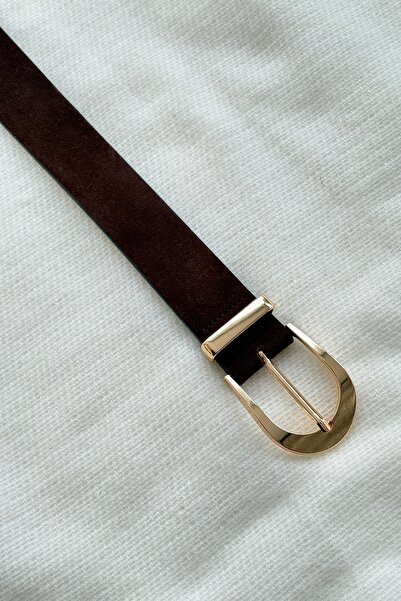 keisy Alessia Gold Buckle Suede Belt (Dark Brown)