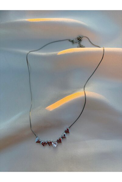 Eylülün Takısı Women's Silver Color Stoned Heart Necklace