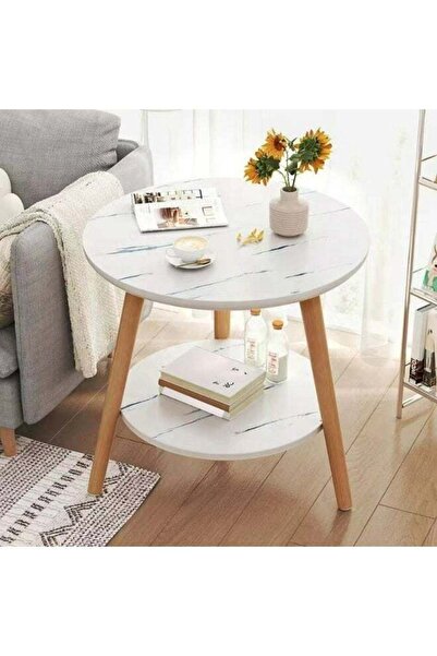 Türkiye Compact Round Accent Table with Storage Tier – 48×40×52cm