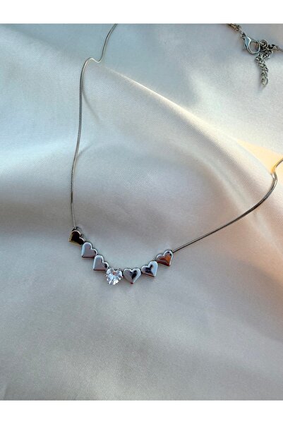 Eylülün Takısı Women's Silver Color Stoned Heart Necklace
