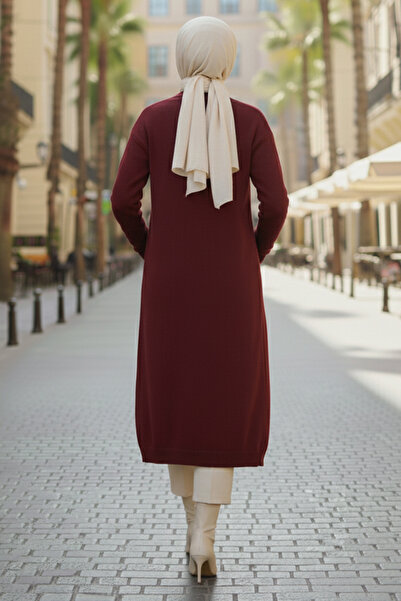benguen Long Knit Cardigan with Pockets R7145 Burgundy