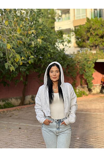 ESY BUTİK Kapşonlu Crop Hırka