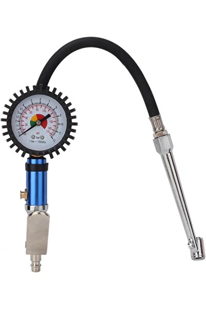 AZONEE مقياس ضغط الإطارات 0-12 بار مع خرطوم مرن وموصل سريع