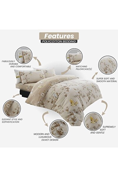 GC GAVENO CAVAILIA Single Duvet Cover Set | Flower Bedding & Linen Polycotton | Natural