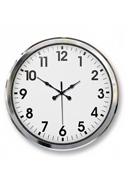 Butik Saati Metal Ofis Krom Duvar Saati | 52 cm | Butik Saat