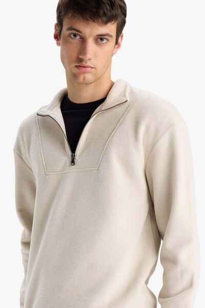 DeFacto Herren-Sweatshirt mit Stehkragen und halbem Reißverschluss aus Fleece...