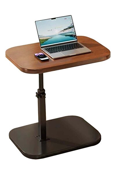 DubaiGallery Adjustable C-Shaped Side Table, Metal Frame MDF, Brown/Black