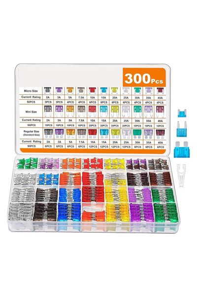 AZONEE طقم فيوزات السيارة، 350 قطعة (2 أمبير - 40 أمبير) ميكرو، وميني، وقياسي...