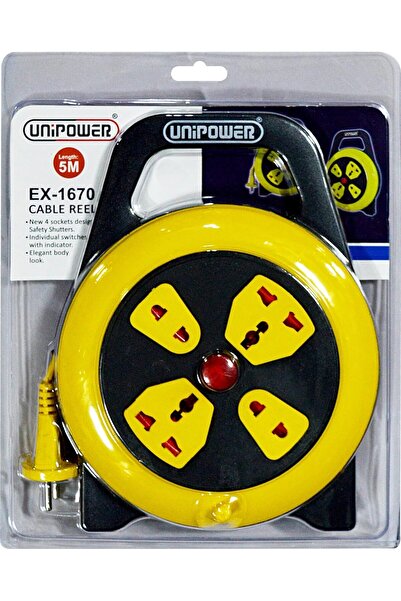 UNIPOWER 4 Way Socket Extension Reel with Switch, 5M Cable