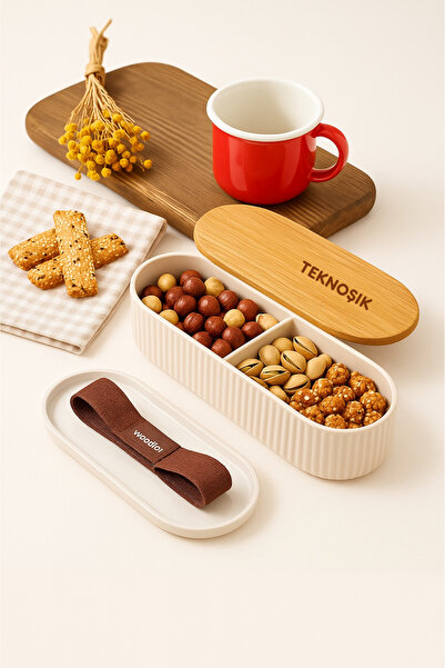 Teknoşık Breakfast Office School Children's Lunch Box Lunch Box | Large Compartment Storage Box with Bamboo Lid