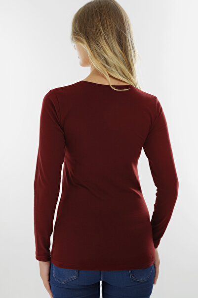 Almila Μακρυμάνικο μπλουζάκι με λαιμόκοψη σε σχήμα V εφαρμοστό Γυναικείο μπλουζάκι 2039-Βαμβακερό ελαστικό ύφασμα Μπλούζα που εφαρμόζεται στο σώμα