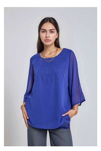 MAMAYAGA Women's Asymmetrical Cut Chiffon Curve Plus Size Viscose Sporty Stylish Blouse