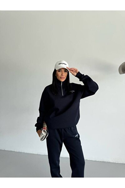 VESS MODA Women's Combed Cotton 3-Thread Inner Shirt Fleece-Lined Half-Pocket Double Tracksuit Set