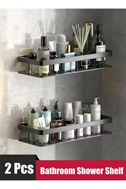 Generic 2 قطعة رف دش الحمام حامل دش منظم الحمام رف دش لا الحفر لاصق