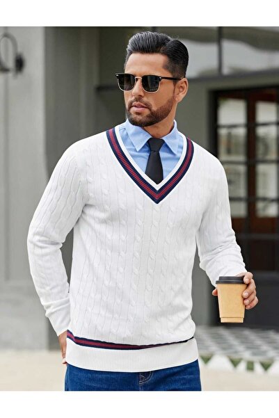 youknitwear you Alex 100% Cotton V-Neck Knit Sweater