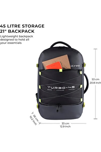 Gear Turbo 45 Ltrs Expandable Travel Laptop Backpack with RainCover (Grey-Black)